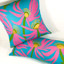Cushion 'Manwak (Mumeka Blooms / Fleurs Mumeka)' by Deborah Wurrkidj - Turquoise, 40x40cm