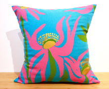 Cushion 'Manwak (Mumeka Blooms / Fleurs Mumeka)' by Deborah Wurrkidj - Turquoise, 40x40cm